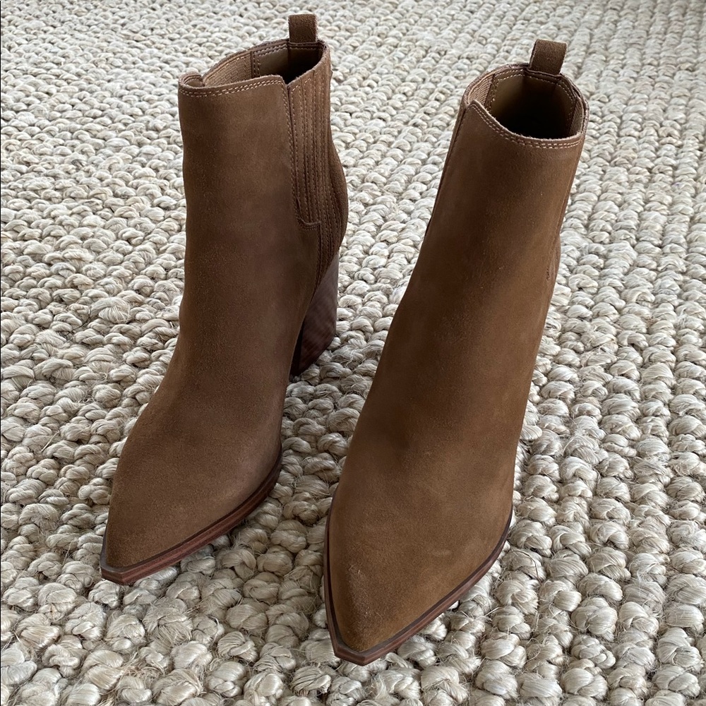 New Unworn Marc Fisher Mayden Bootie, Cognac Suede